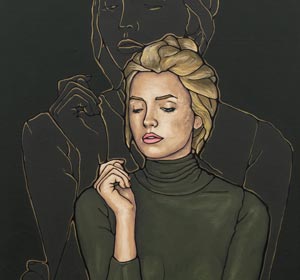 Marcin Lenczowski Lenczys Portret kobiety, złota farba, obraz na płótnie
